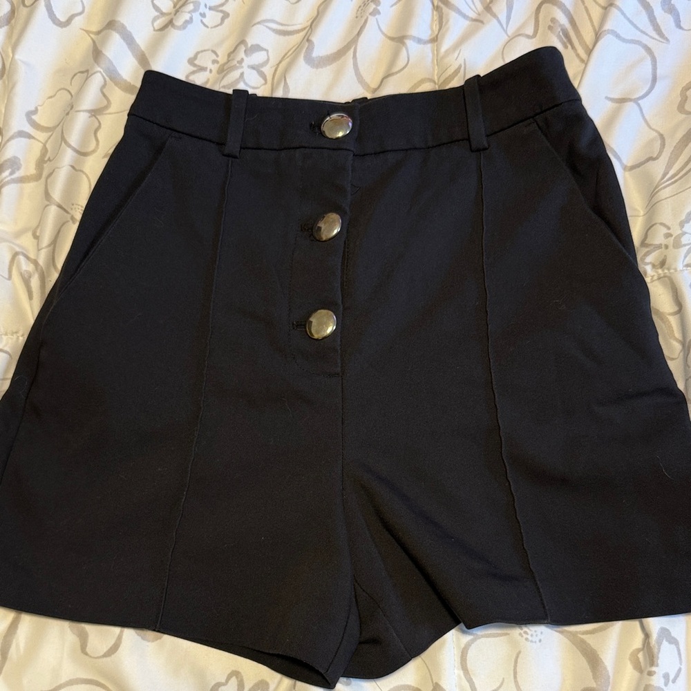 Zara High Waist Black Shorts with Silver Buttons